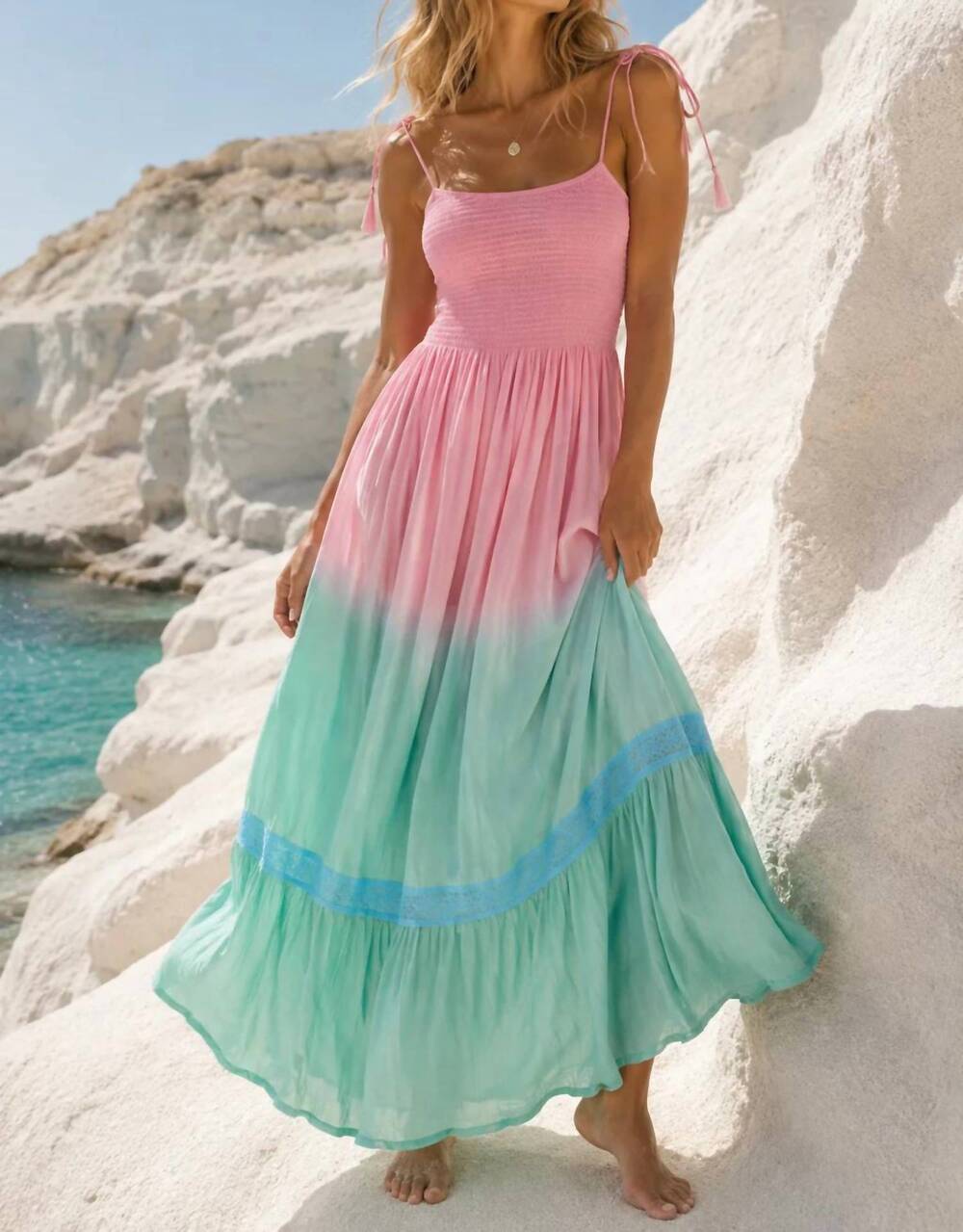 NEW TIARE HAWAII avalon maxi dress in flamingo teal ombre